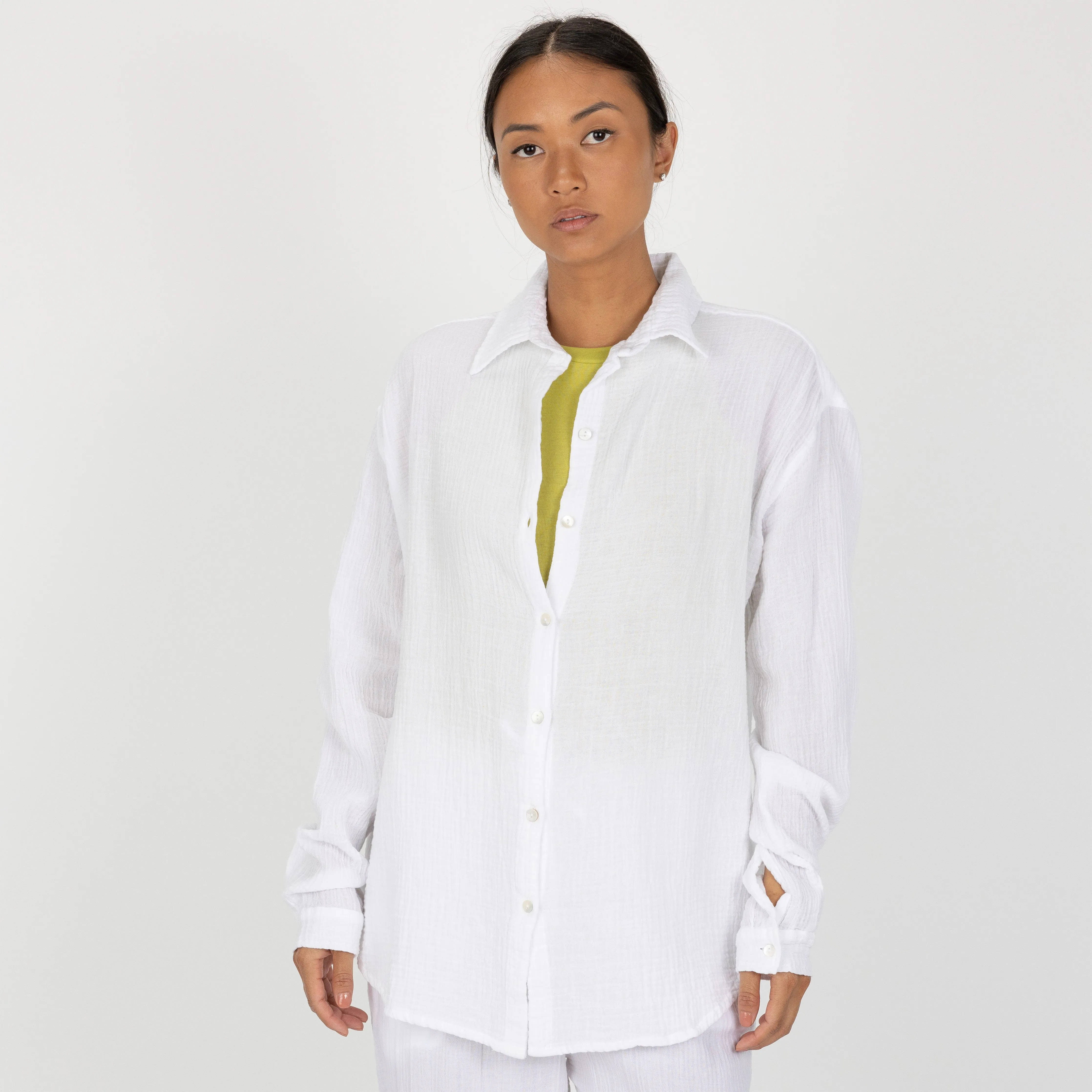 Womens Cotton Double Gauze Shirt - White
