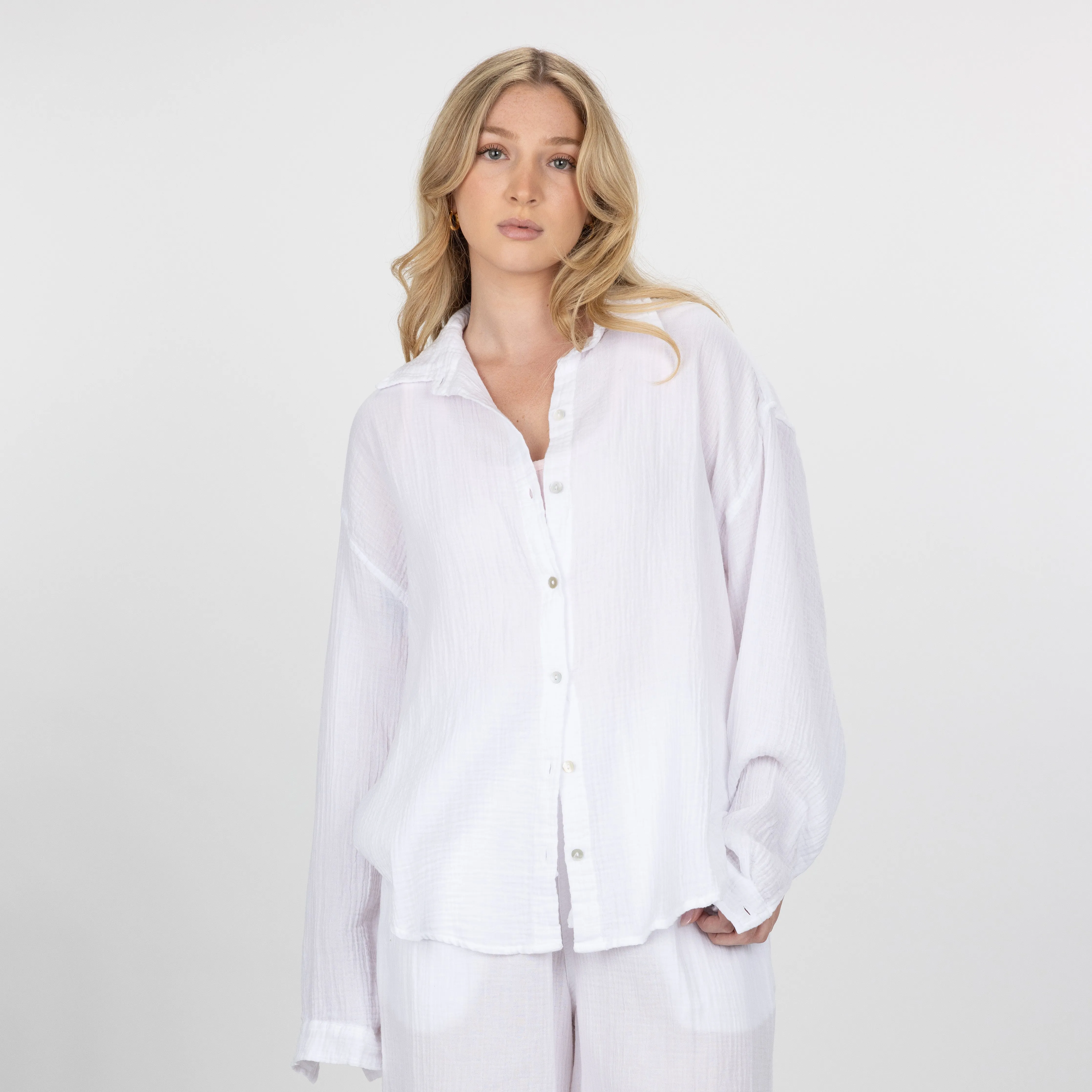 Womens Cotton Double Gauze Shirt - White