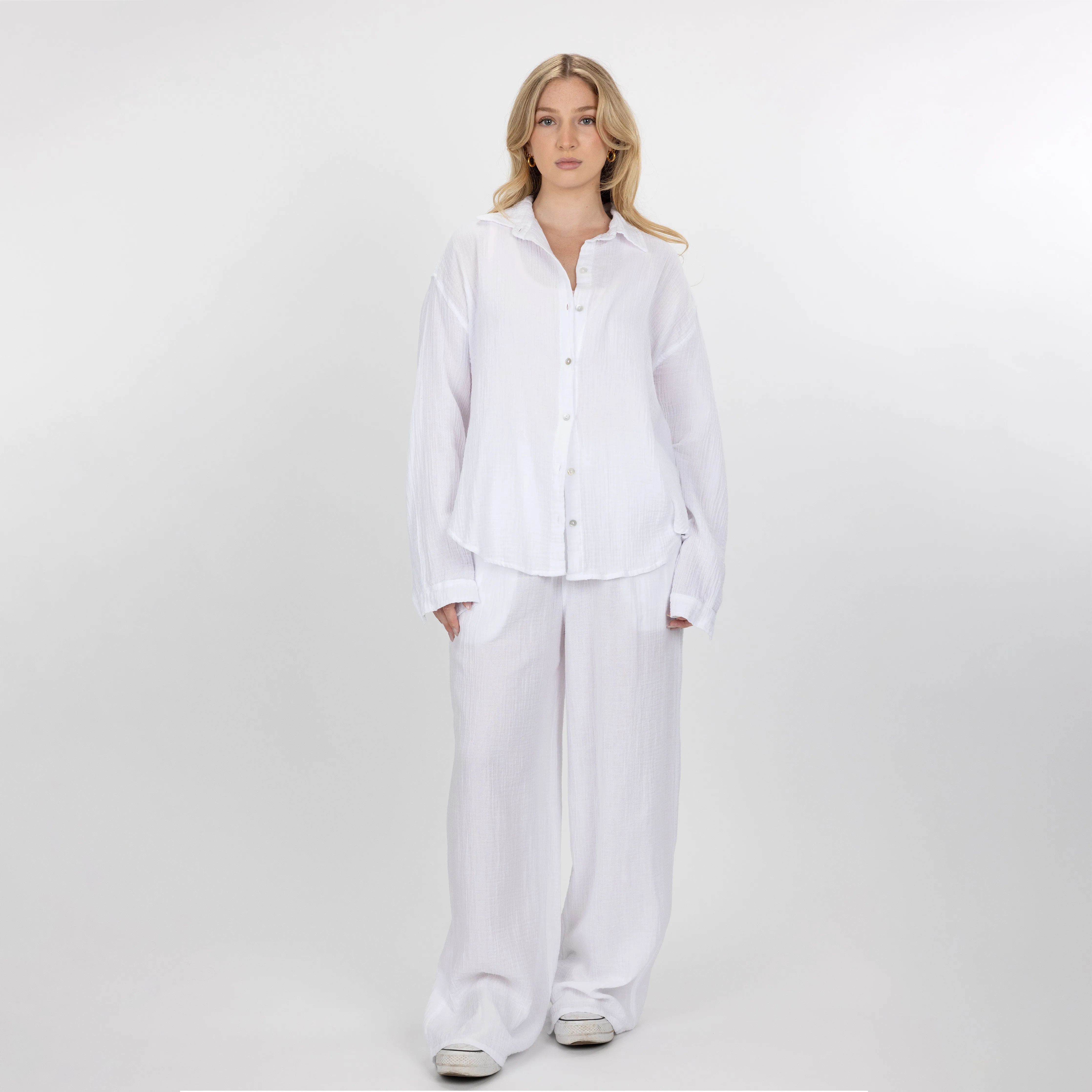 Womens Cotton Double Gauze Shirt - White
