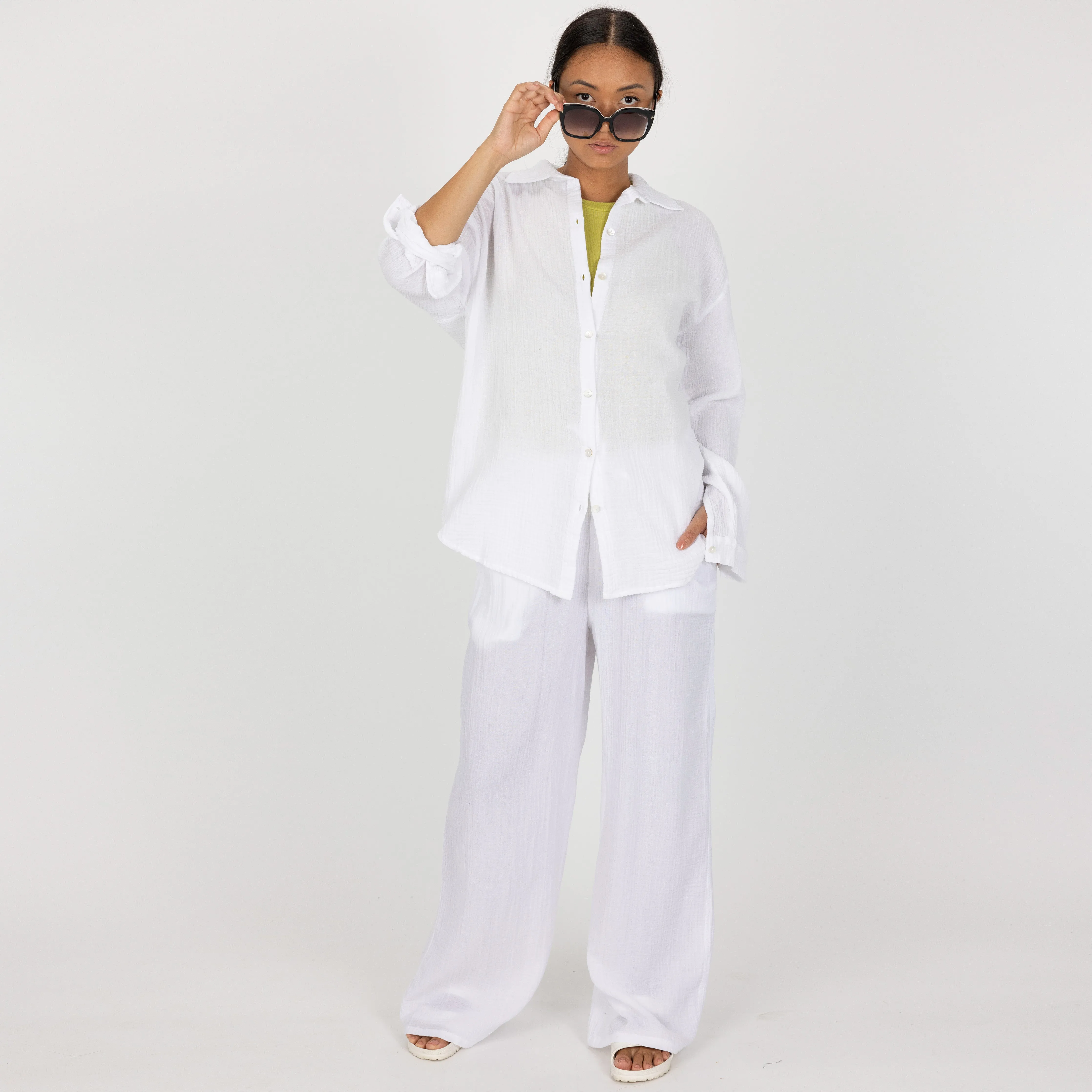 Womens Cotton Double Gauze Shirt - White