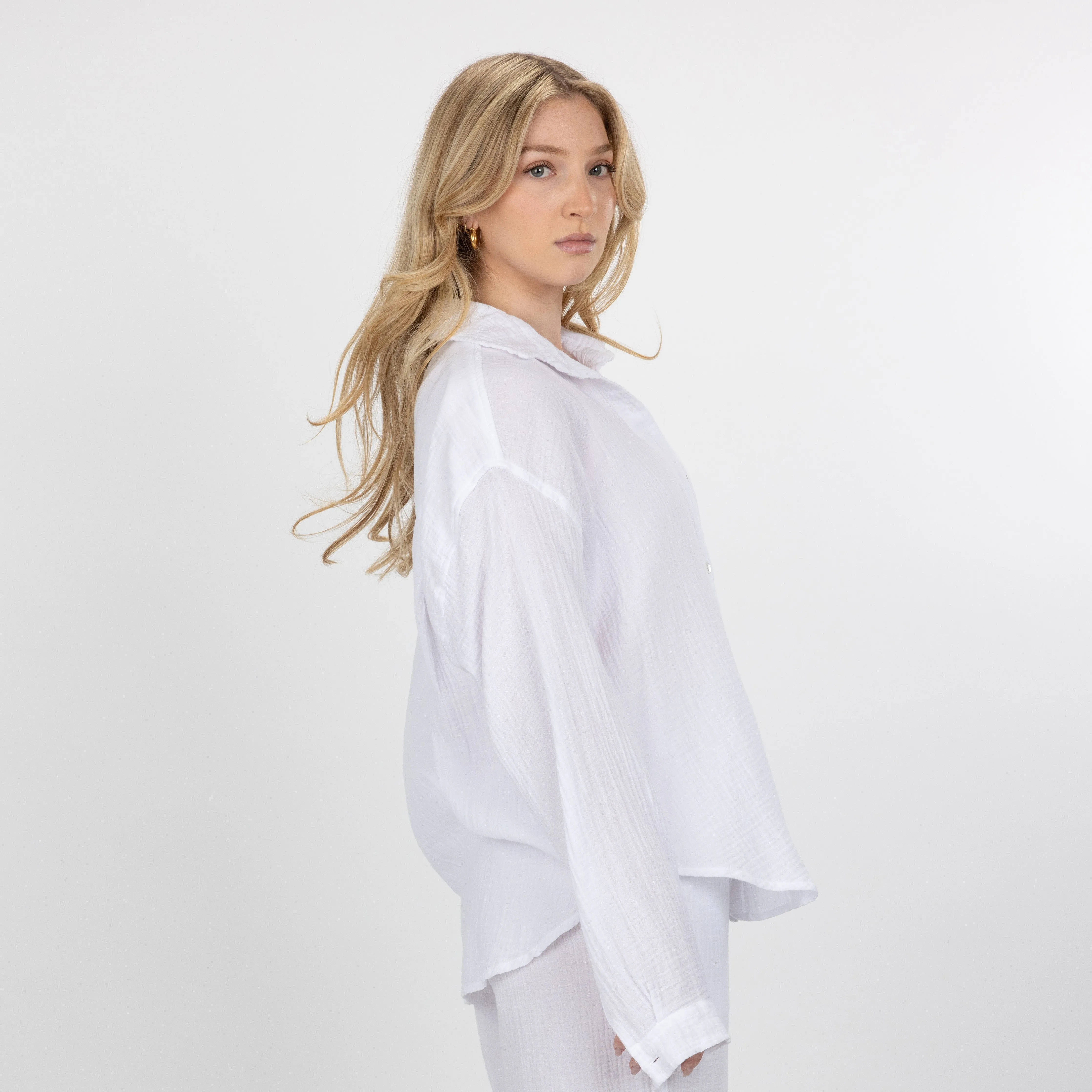 Womens Cotton Double Gauze Shirt - White