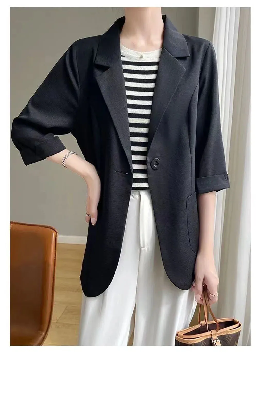 Women's Notched Thin fashion 2025 Tops Women Suit Long Blazers Fashionable Black Collar Sleeve Ladies Stylish Wide variety Discounted delivery Outerwear