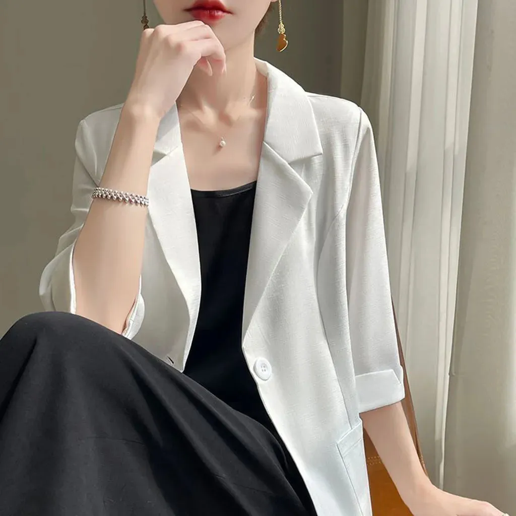 Women's Notched Thin fashion 2025 Tops Women Suit Long Blazers Fashionable Black Collar Sleeve Ladies Stylish Wide variety Discounted delivery Outerwear