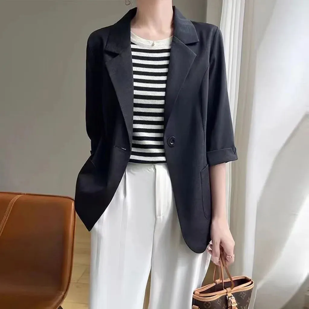 Women's Notched Thin fashion 2025 Tops Women Suit Long Blazers Fashionable Black Collar Sleeve Ladies Stylish Wide variety Discounted delivery Outerwear