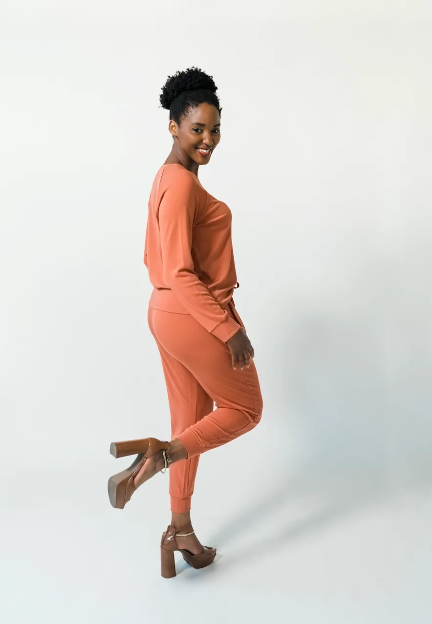 Women's Plain Bamboo Jogger & Pullover Set - Deep Sea