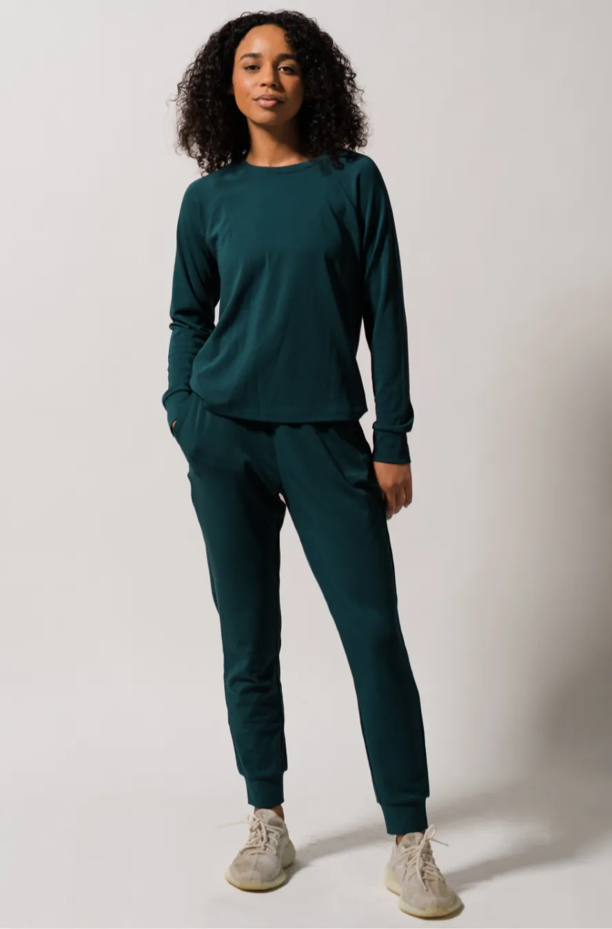 Women's Plain Bamboo Jogger & Pullover Set - Deep Sea