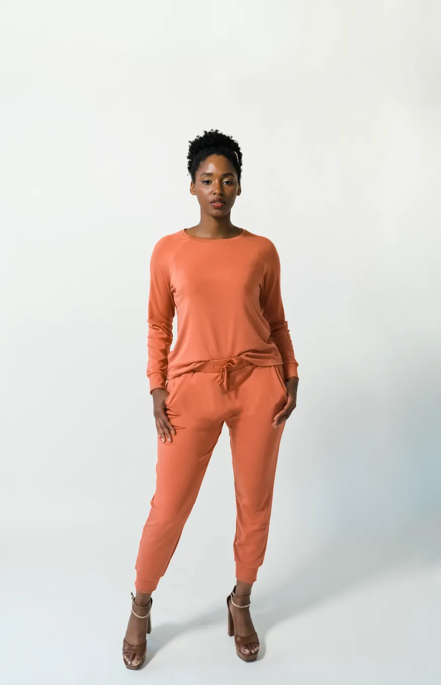 Women's Plain Bamboo Jogger & Pullover Set - Deep Sea