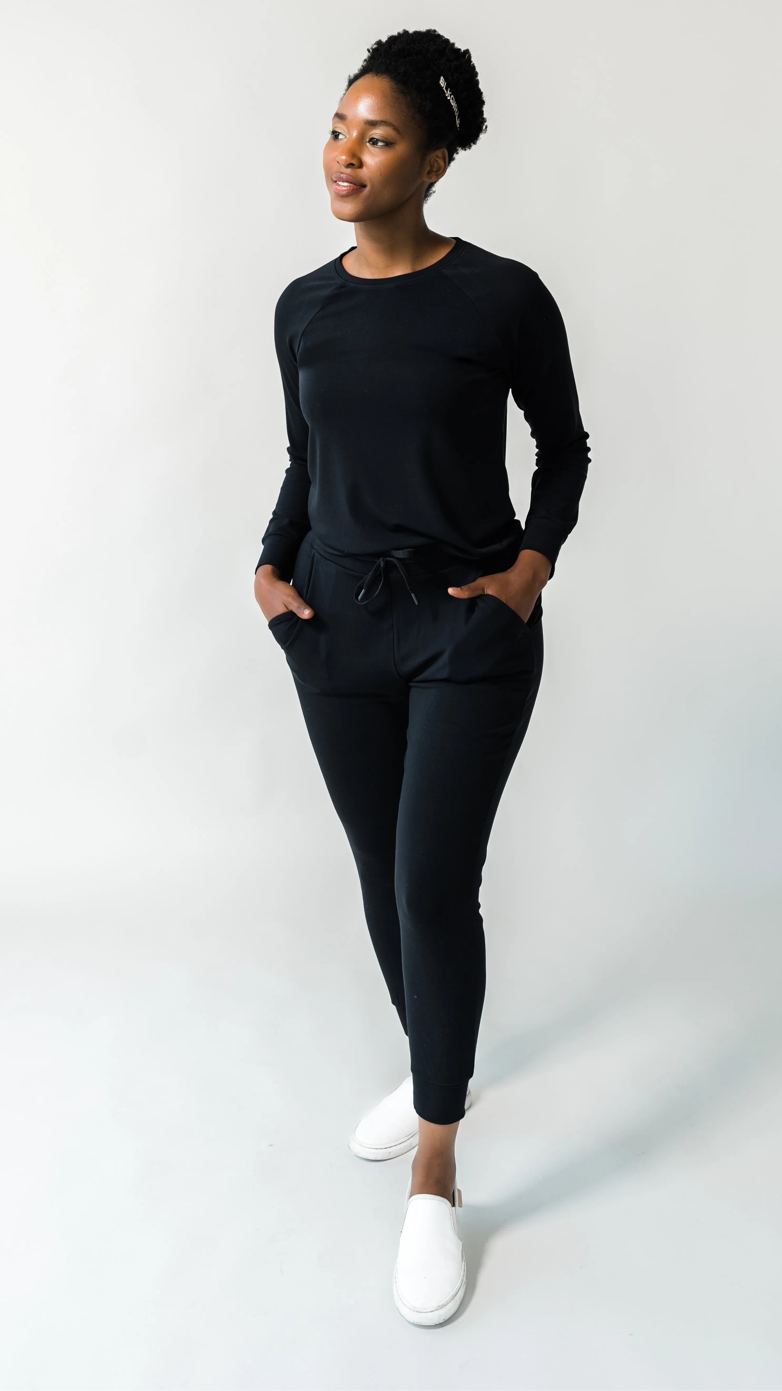 Women's Plain Bamboo Jogger & Pullover Set - Deep Sea