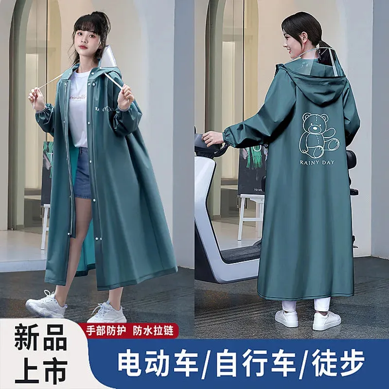 Women's Portable Poncho Raincoat - Thickened Non-Disposable One-Piece for Electric Vehicles