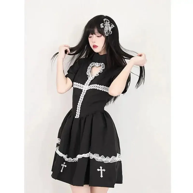 Y2K Gothic Flare Sleeve Full Zip Jacket in Patchwork Cotton