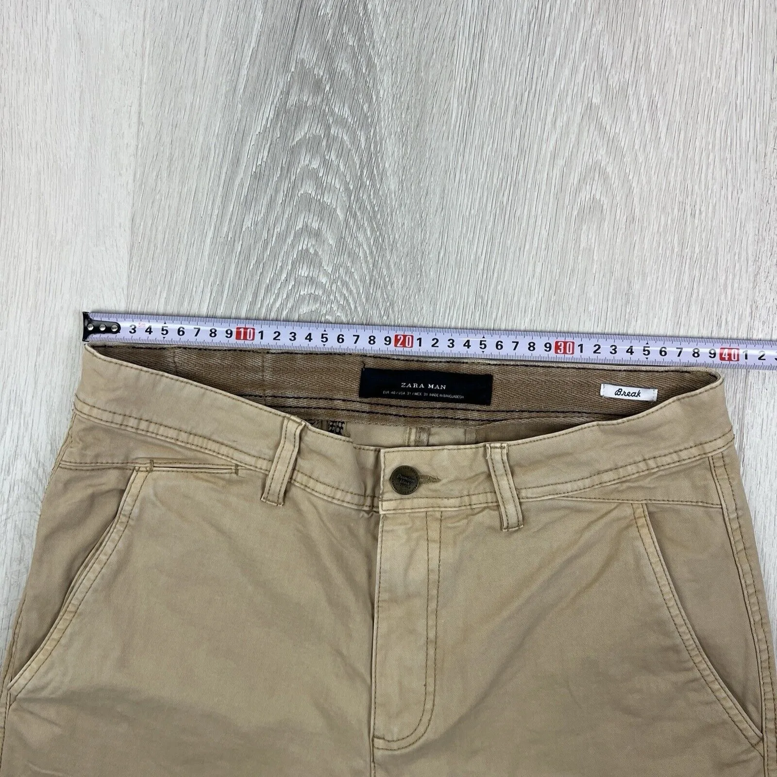 Zara Man Mens Beige Slim Chinos Size 31 'Break' Premium Wash Pants