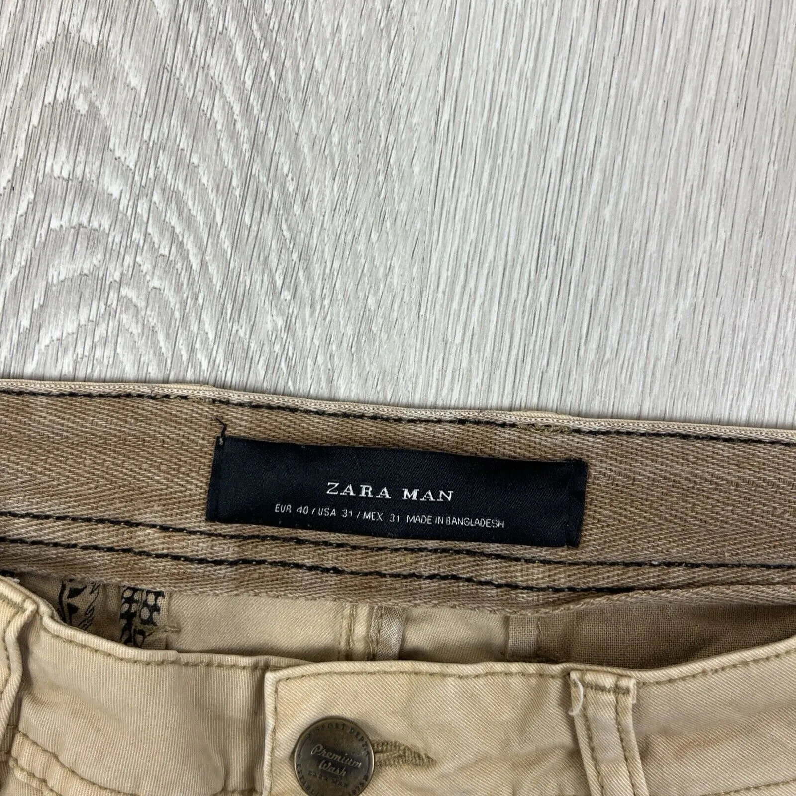 Zara Man Mens Beige Slim Chinos Size 31 'Break' Premium Wash Pants