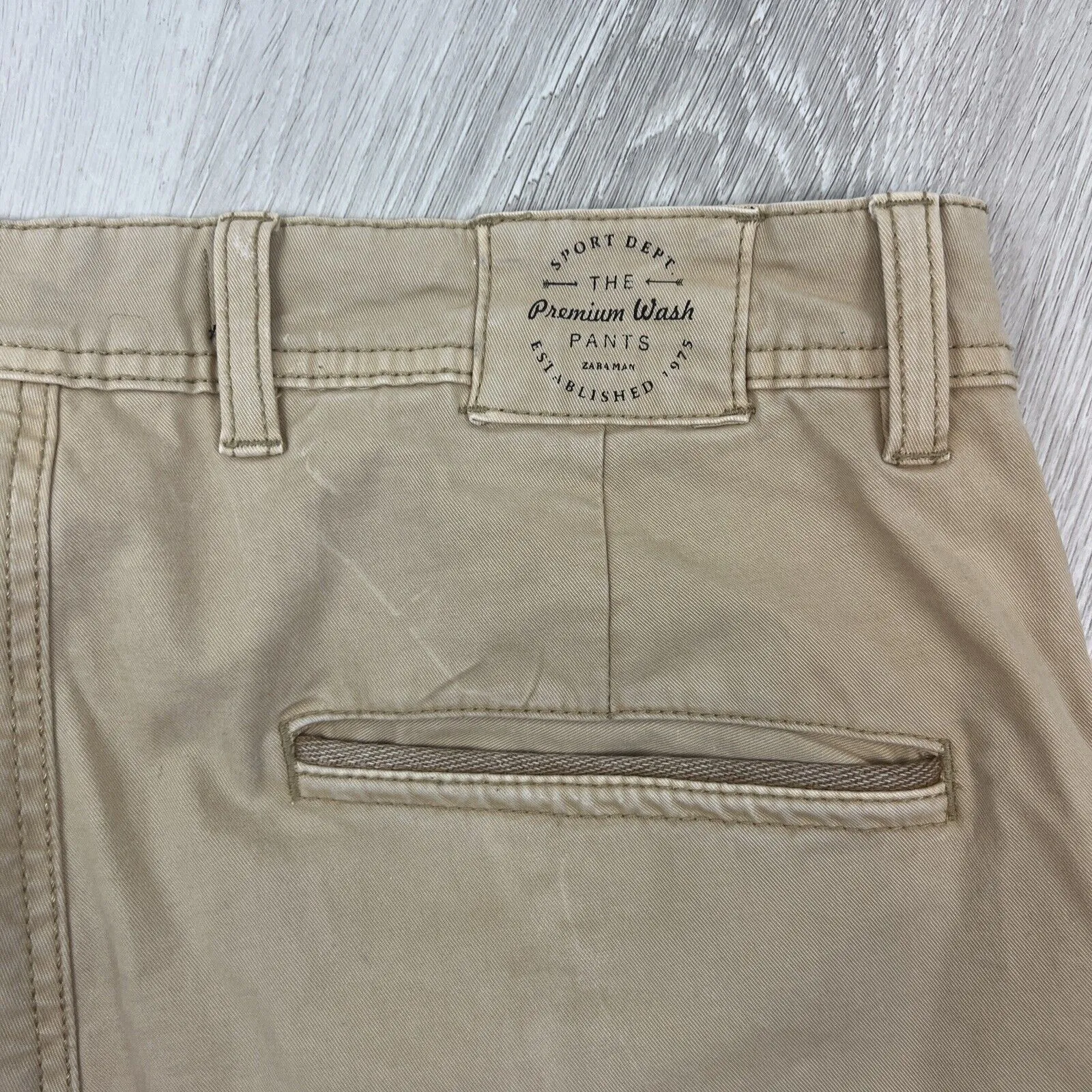 Zara Man Mens Beige Slim Chinos Size 31 'Break' Premium Wash Pants
