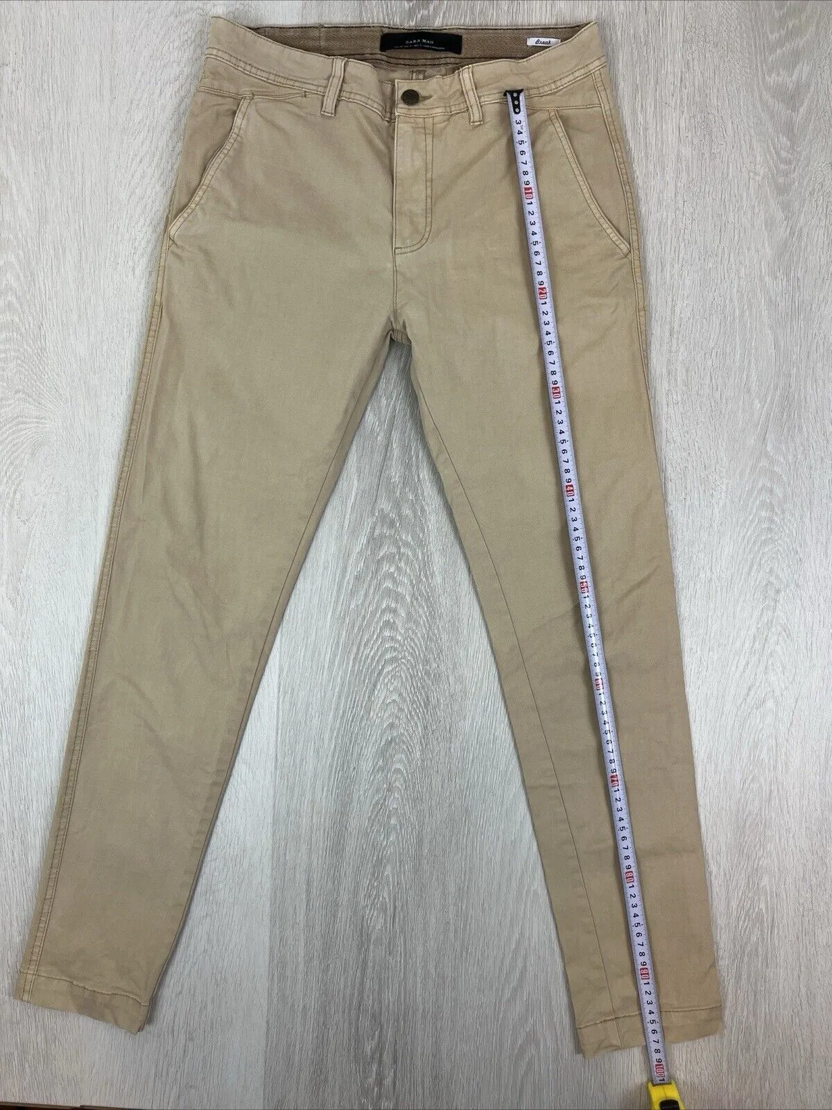Zara Man Mens Beige Slim Chinos Size 31 'Break' Premium Wash Pants
